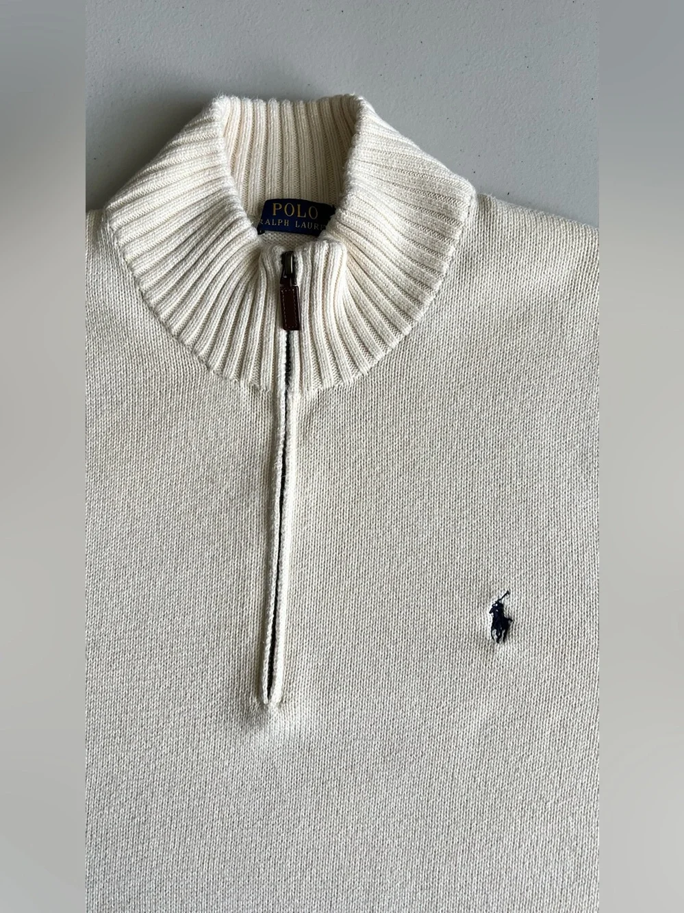 Polo Ralph Lauren Cotton Knit Quarter Zip Sweater Cream Ivory XXL